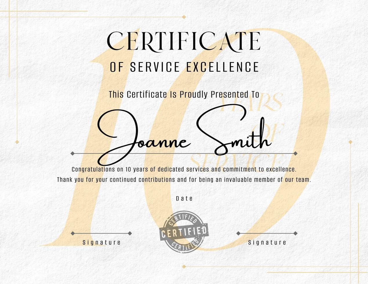 Minimalist 10 Years of Service Award Certificate template