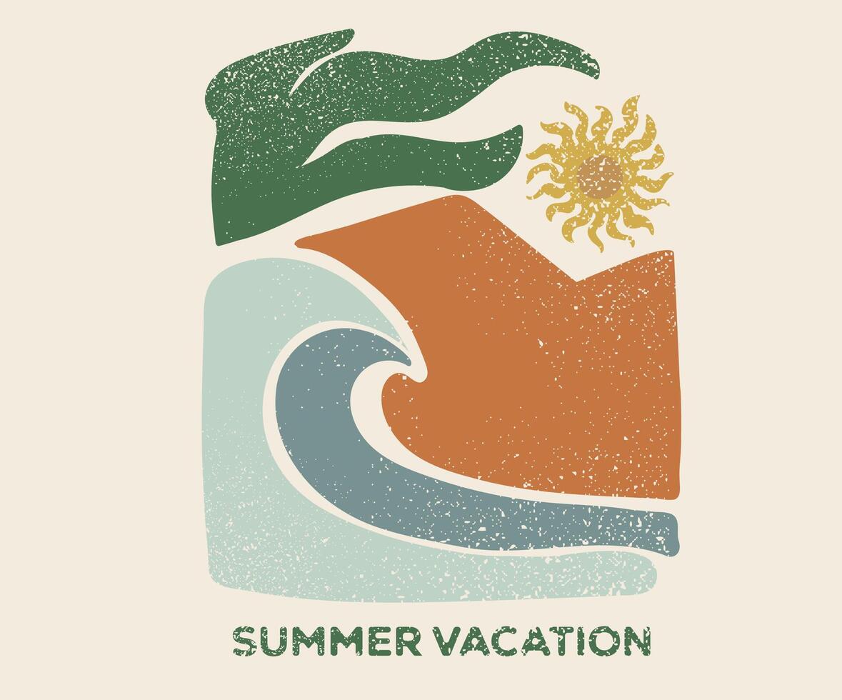 Summer vacation modern abstract art. Beach wave print design for t shirt print, poster, sticker, background, men, women, kids and other uses. vector