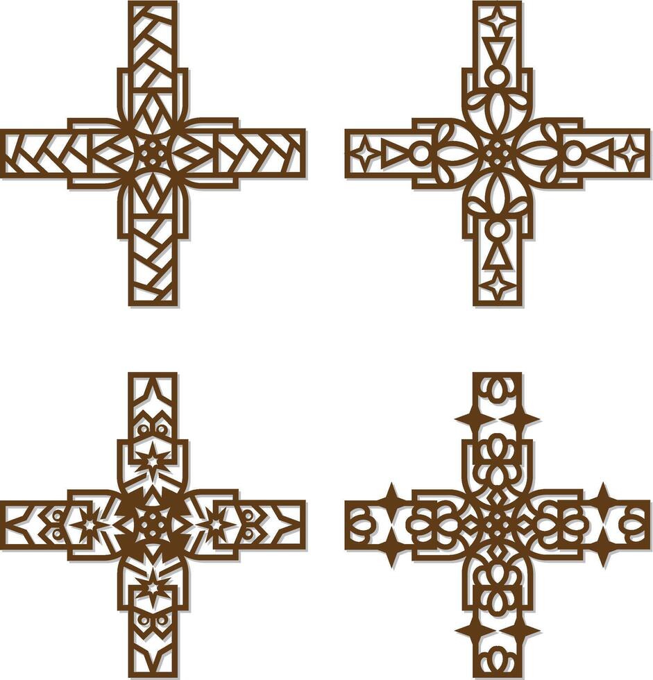 Cnc Laser Cut Moroccan wall Art Metal Geometric Shapes design set vector
