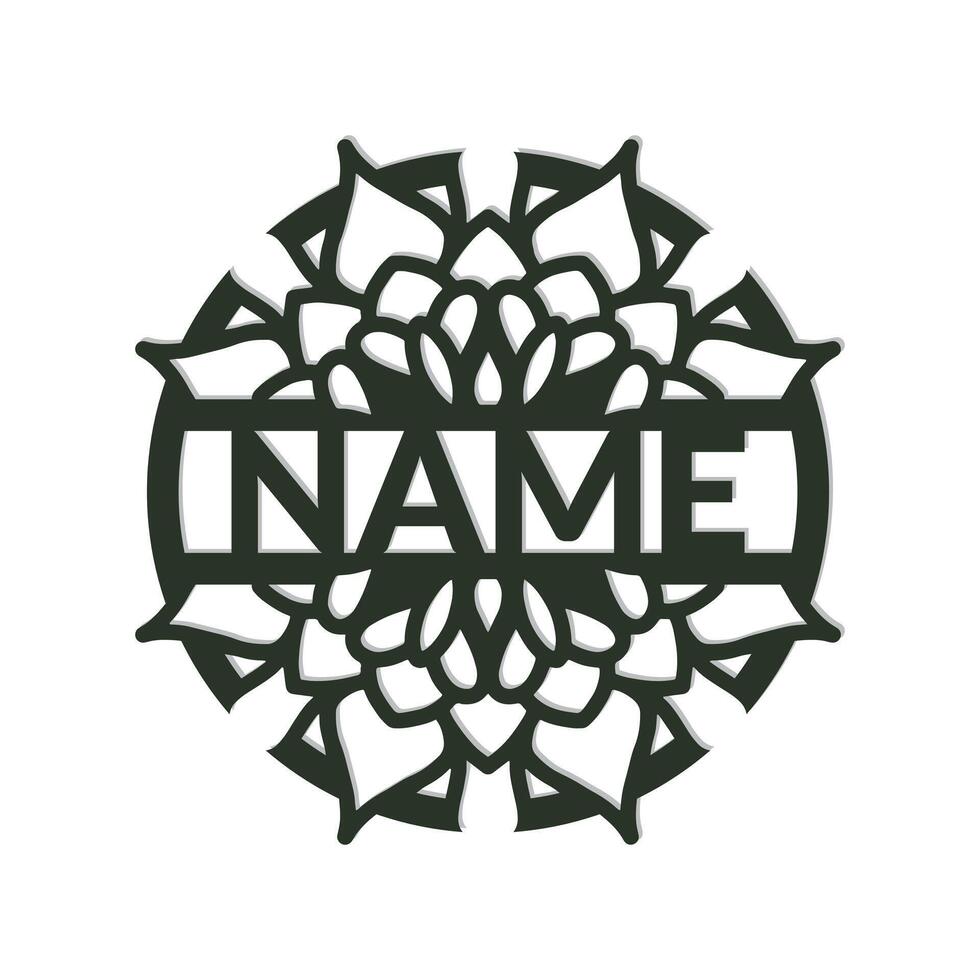 nursery Mandala Flower Name Sign Custom Wall Art Design, vector