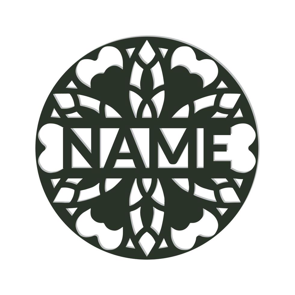 nursery Mandala Flower Name Sign Custom Wall Art Design, vector