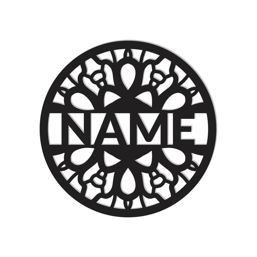 nursery Mandala Flower Name Sign Custom Wall Art Design, vector