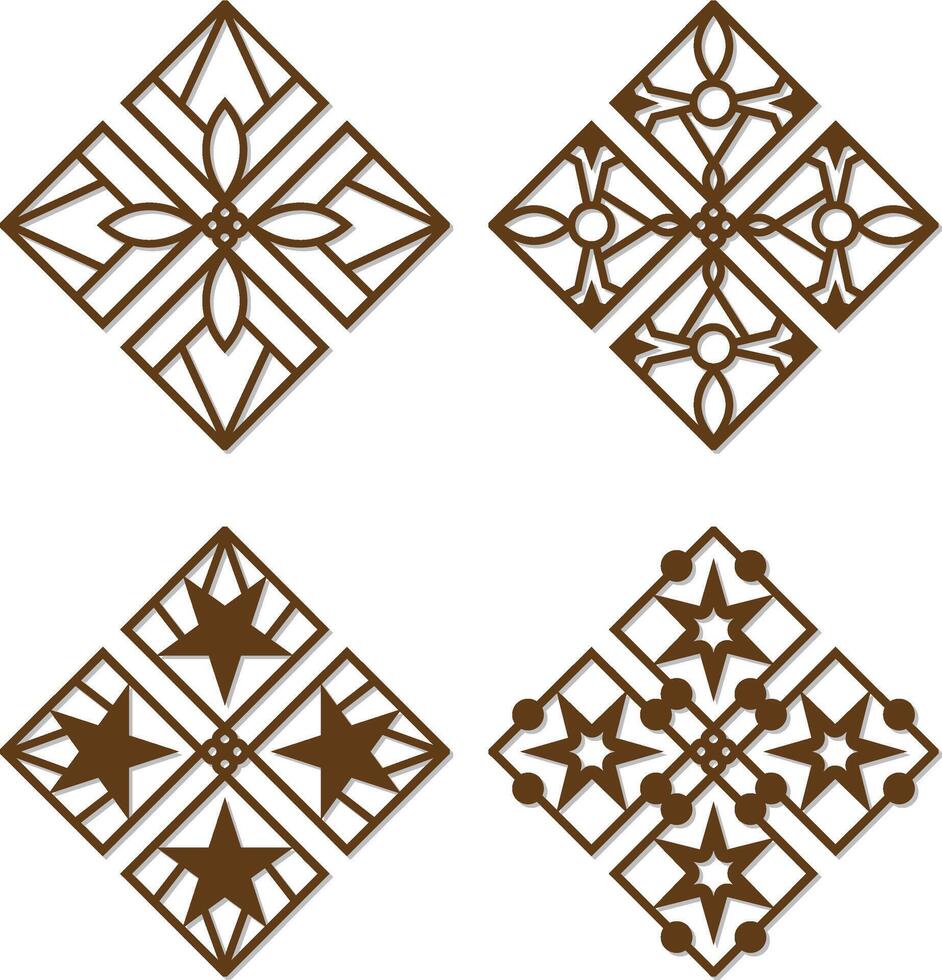 Cnc Laser Cut Moroccan wall Art Metal Geometric Shapes design set vector