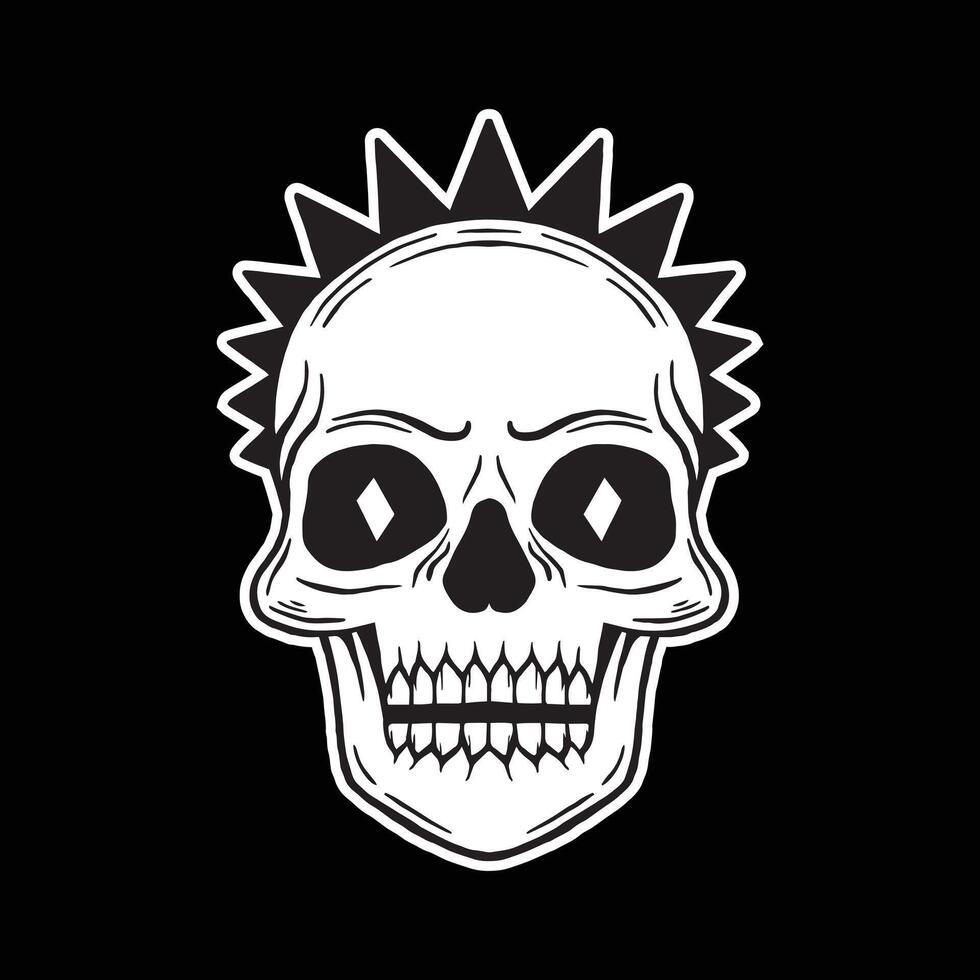 skull art illustration hand drawn black and white vector