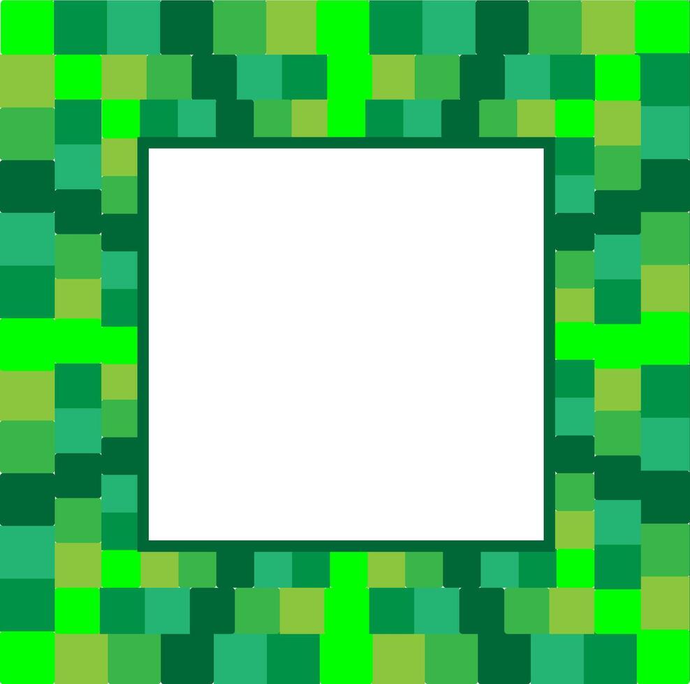 Quadrangular frame decorated with a geometric pattern of green squares on a white background vector
