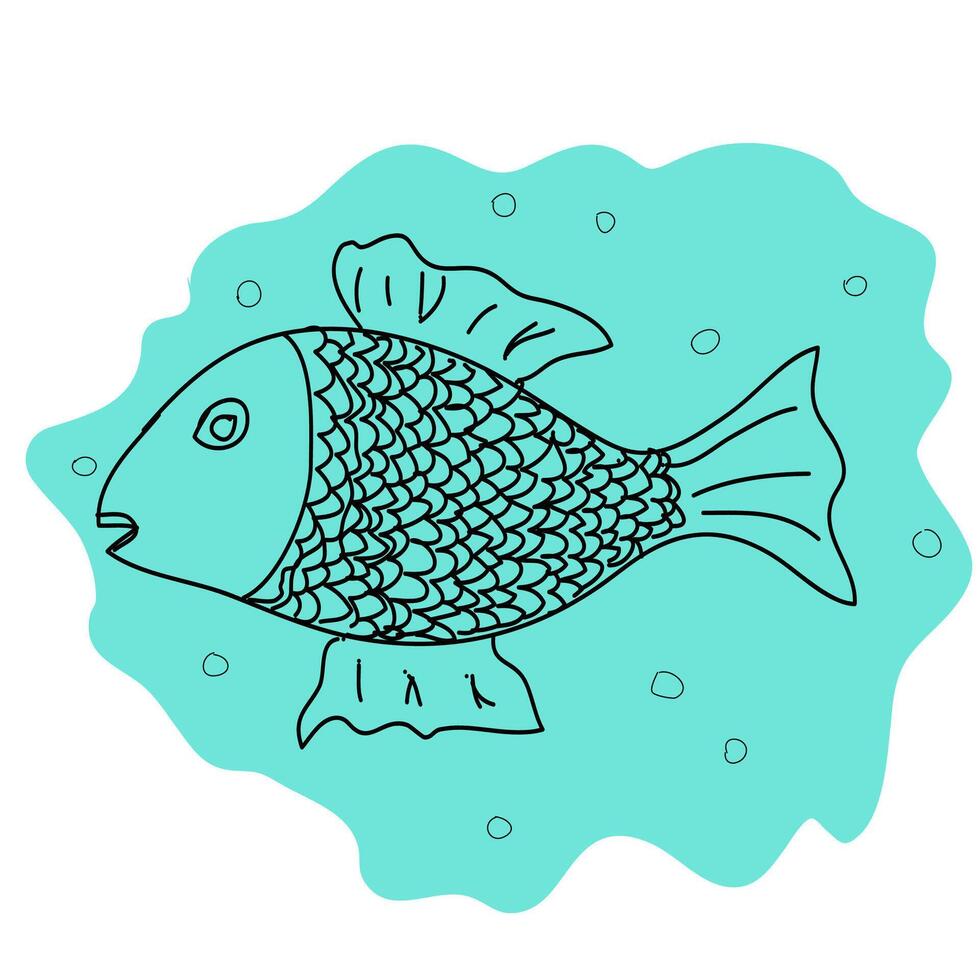 Pencil sketch of a fish in water drawn in doodle style vector