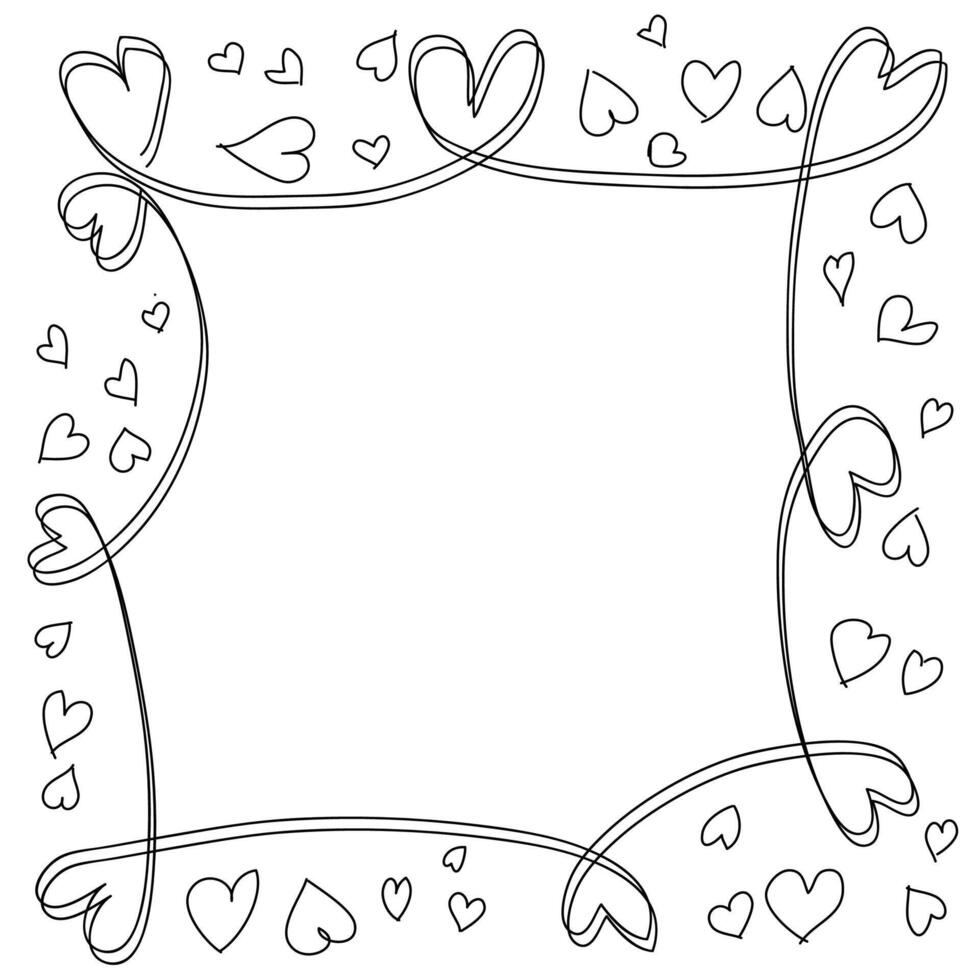 Frame with a pattern of hearts drawn in doodle style on a white background vector