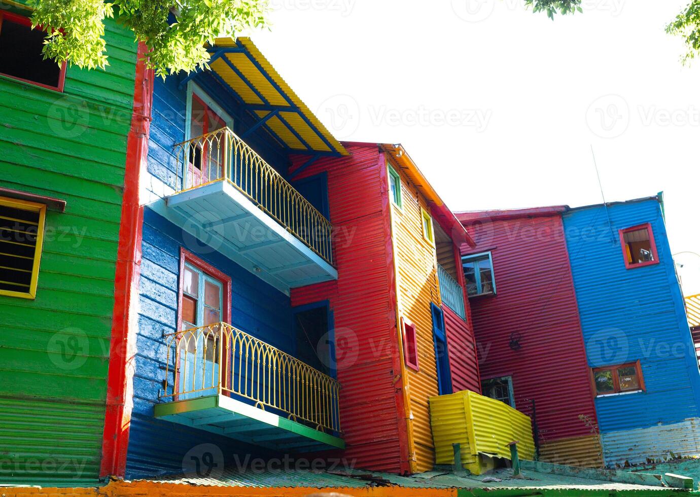 beautiful bright colorful and authentic facades of houses in the La Boca area of Buenos Aires photo