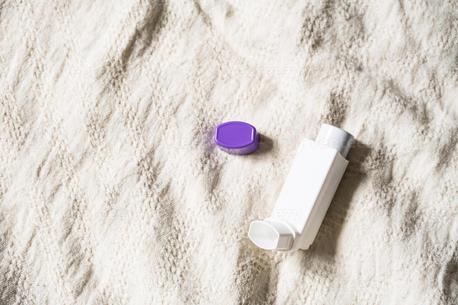 Asthma medication inhaler for emergency of allergic asthma attack symptoms. photo