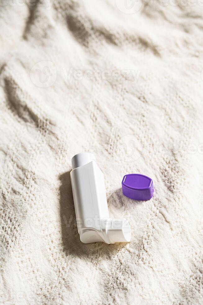 Asthma medication inhaler for emergency of allergic asthma attack symptoms. photo