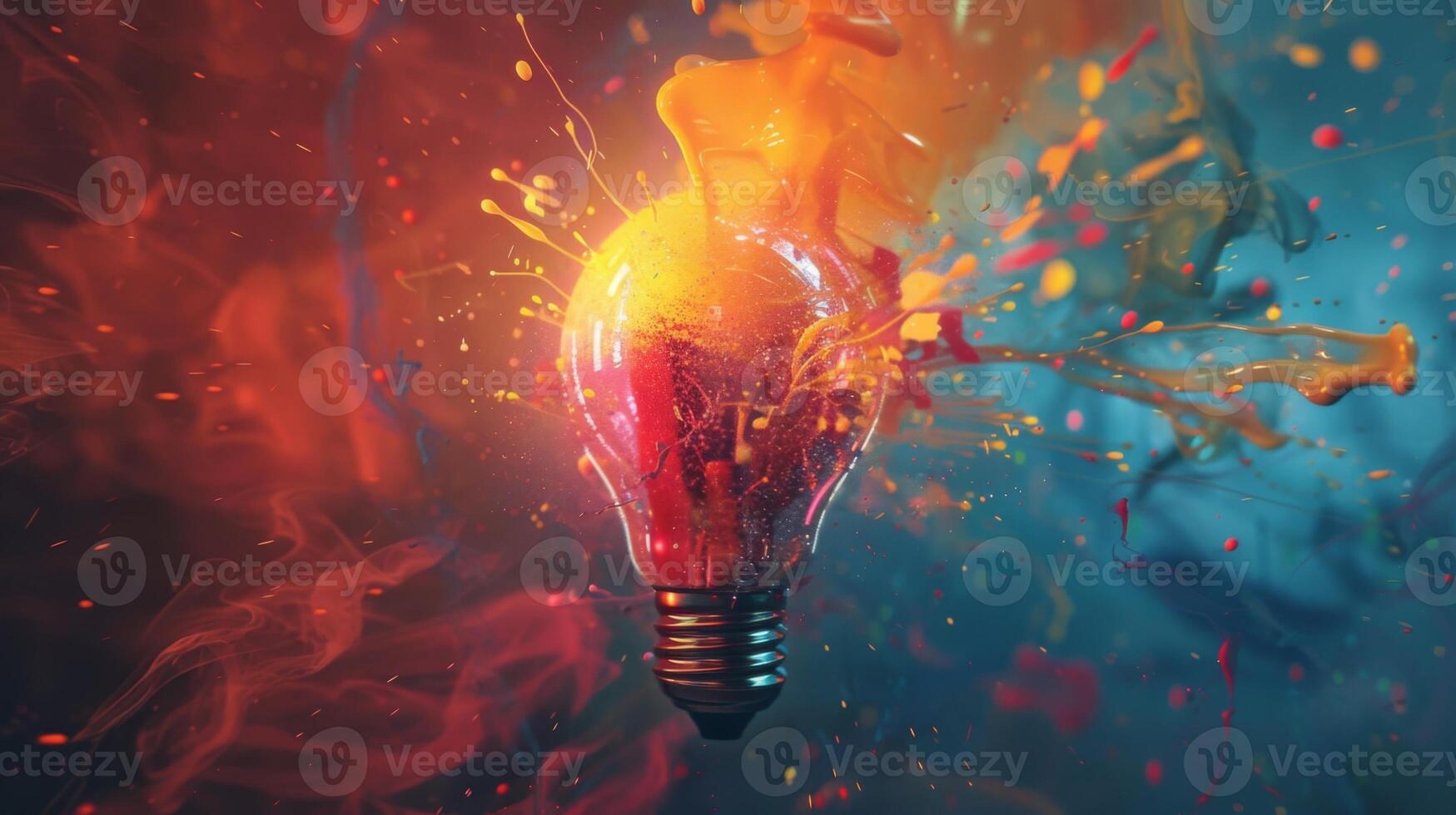 Vibrant light bulb exploding with a burst of colors and dynamic motion, symbolizing innovative ideas photo