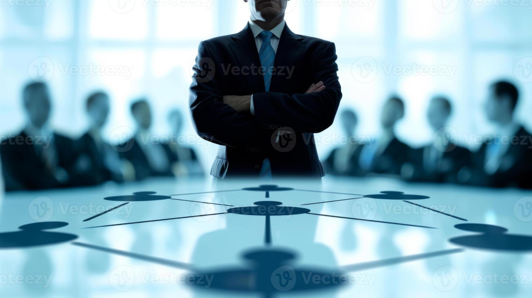 Business consultant presenting a strategy diagram to a group of executives photo