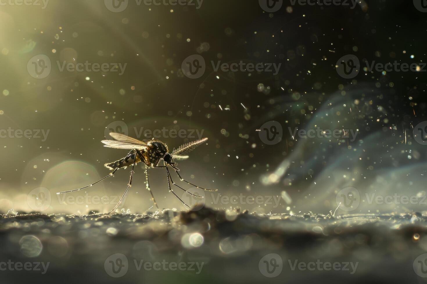 Mosquito being sprayed with insecticide while standing on a rugged surface photo