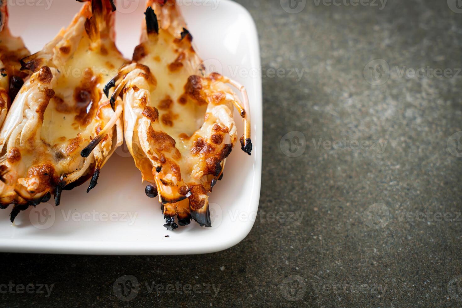 grilled river prawns or shrimps with cheese photo