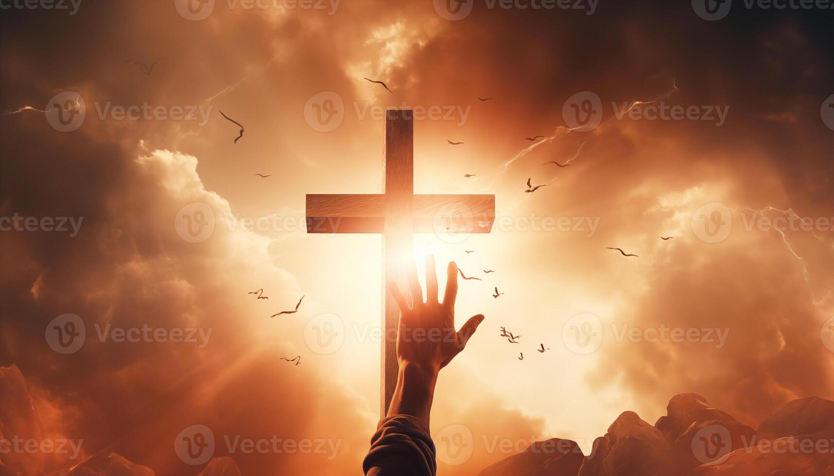 believer hands worship the cross photo