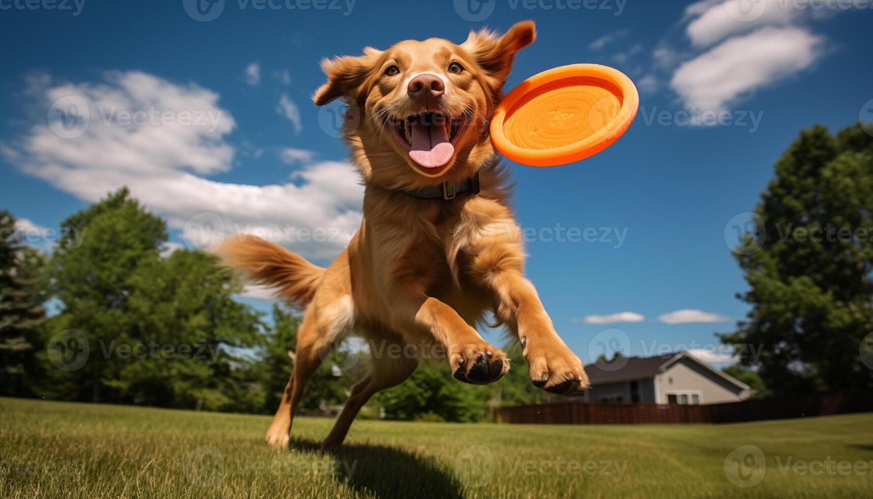 Happy Dog Plays Catch flying disc photo