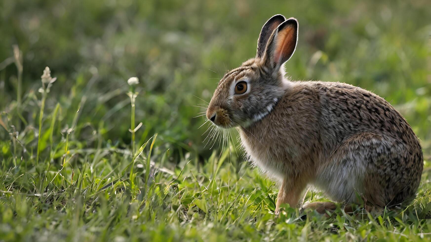 Adorable Rabbit in grass field photo