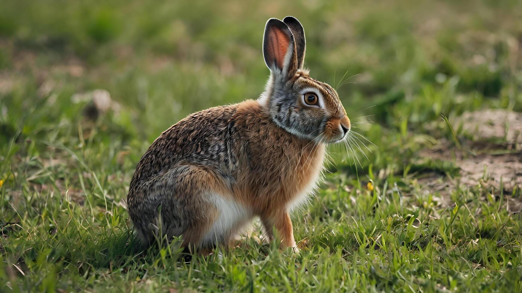 Adorable Rabbit in grass field photo