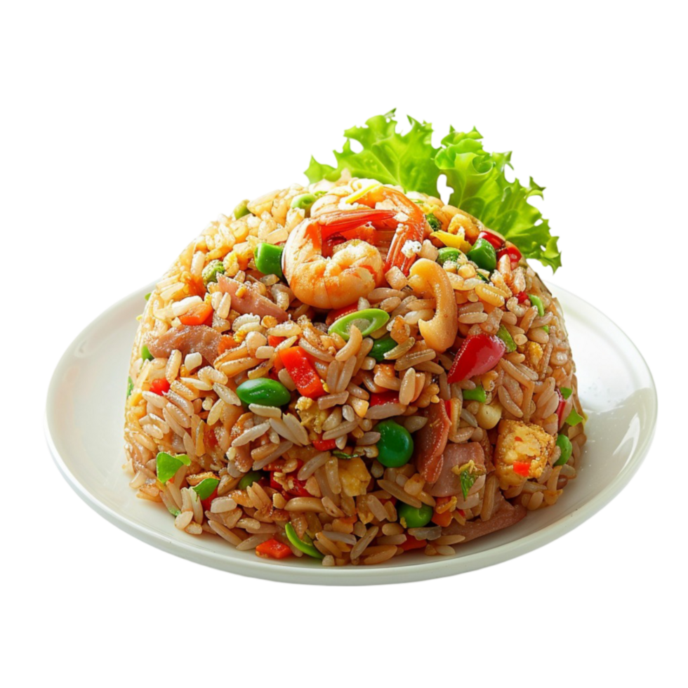 Chinese fried rice with vegetables and shrimp On Transparent Background. png