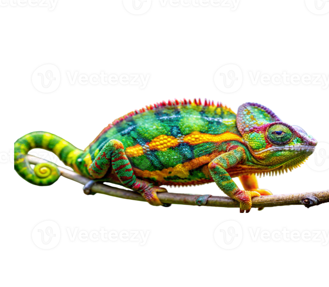 Vibrant veiled chameleon on branch png