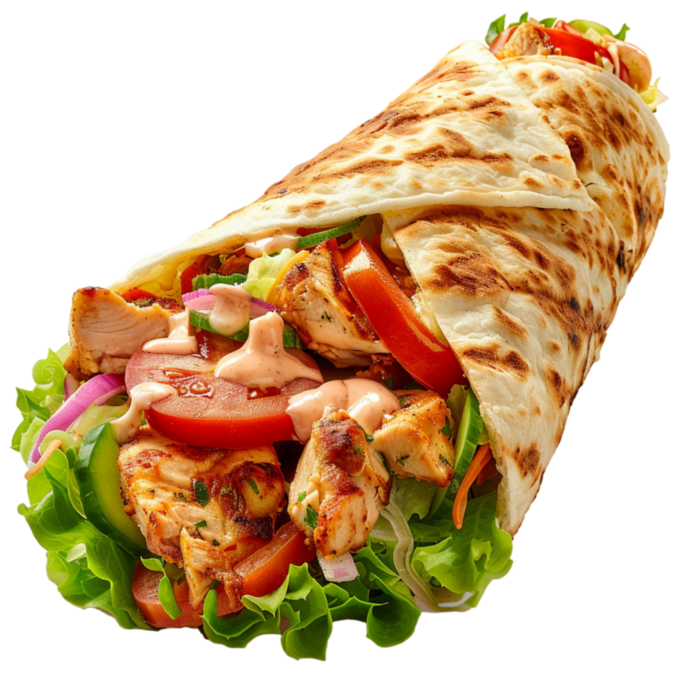 delicious chicken shawarma kebab isolated on a transparent background png