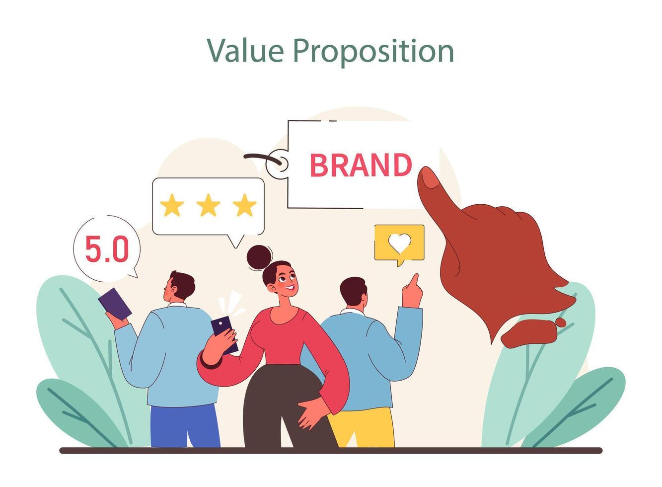 Value Proposition concept. Customers engage with a standout brand offering. vector