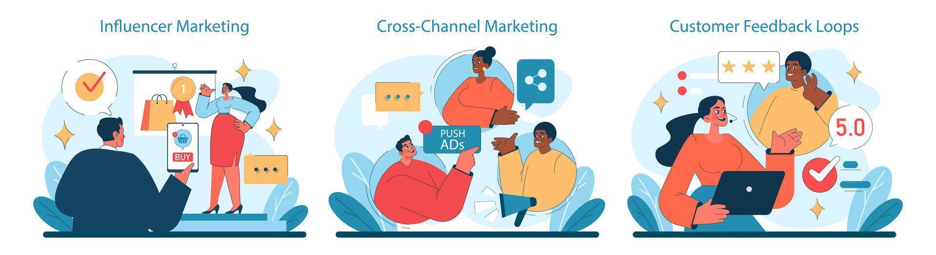 Marketing 5.0 set. Exploring influencer impact vector