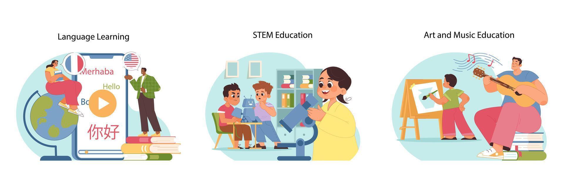 Diverse learning set. Flat illustration vector
