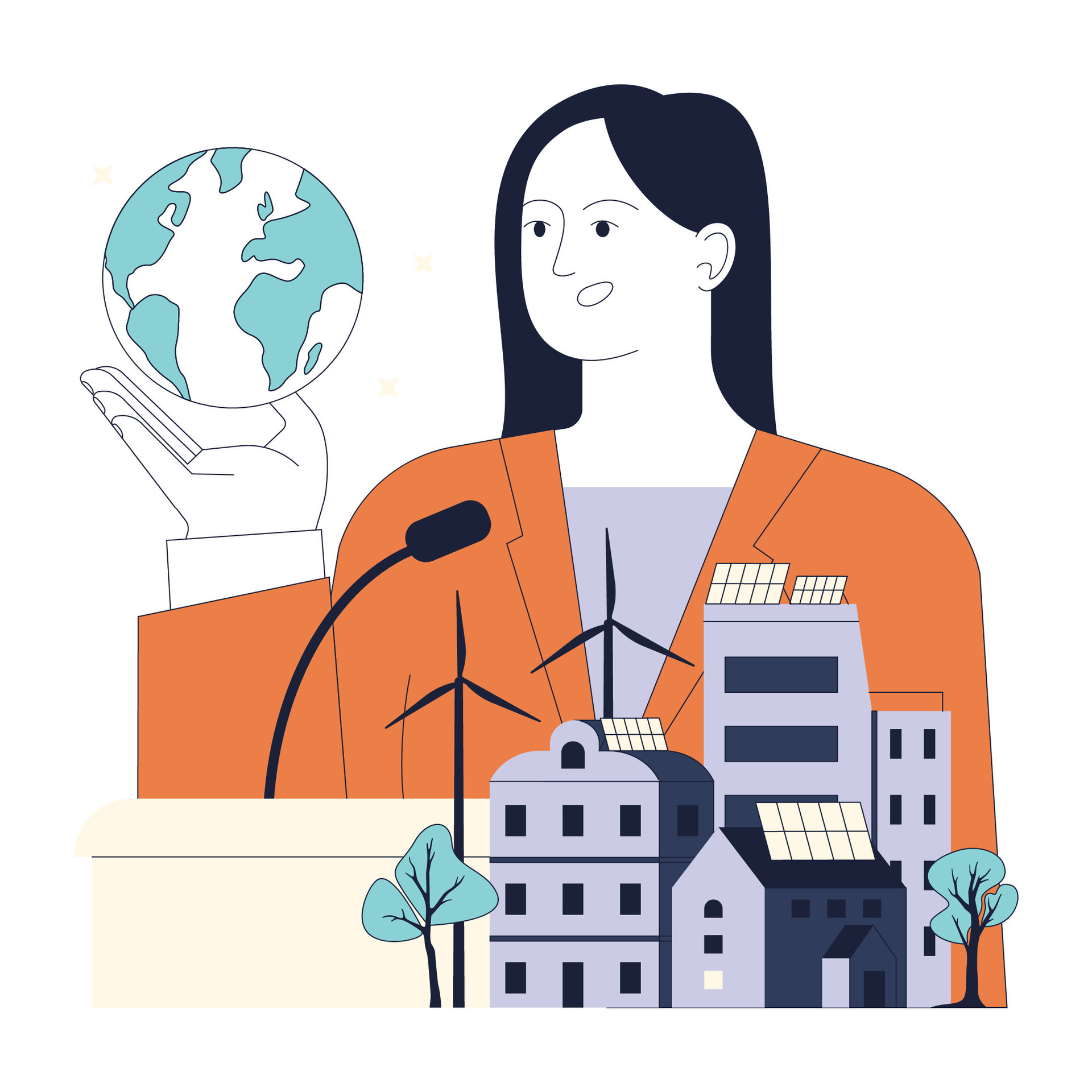 Sustainable development advocacy. Politician promoting climate action 