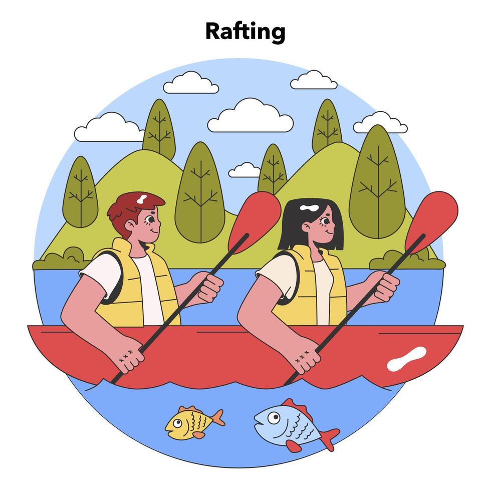 Dynamic River Rafting. Flat illustration. vector