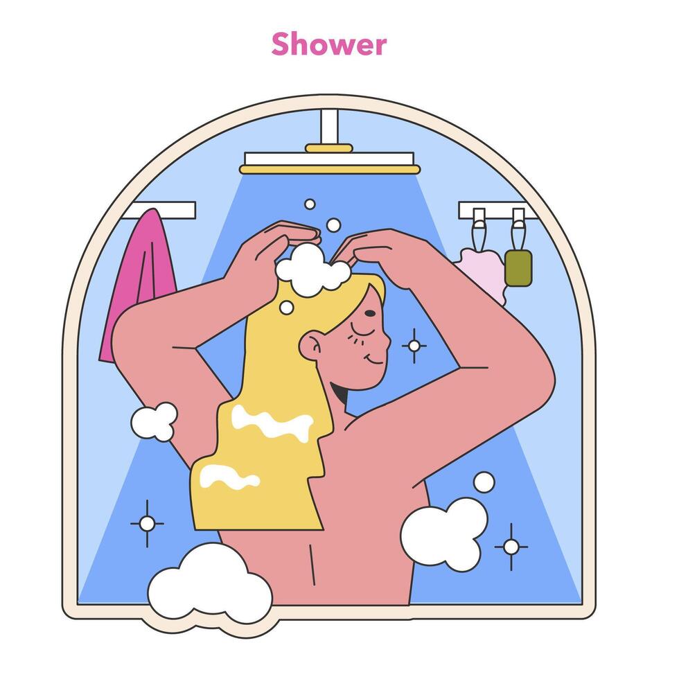 Refreshing shower routine illustration. Flat illustration vector