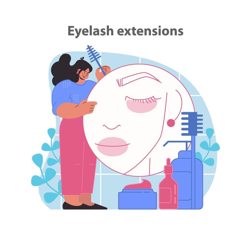 Eyelash extensions service. Flat illustration. vector