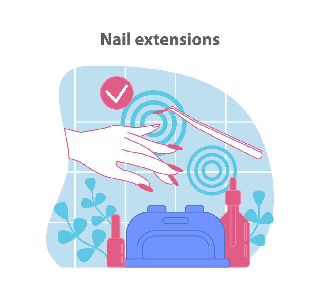Nail extensions service. A precise application. vector