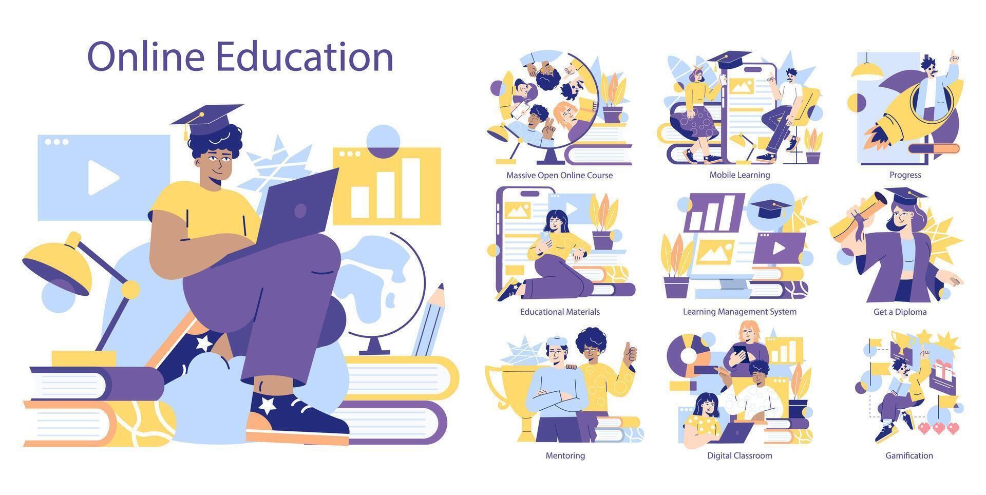Online Education. Flat Illustration vector