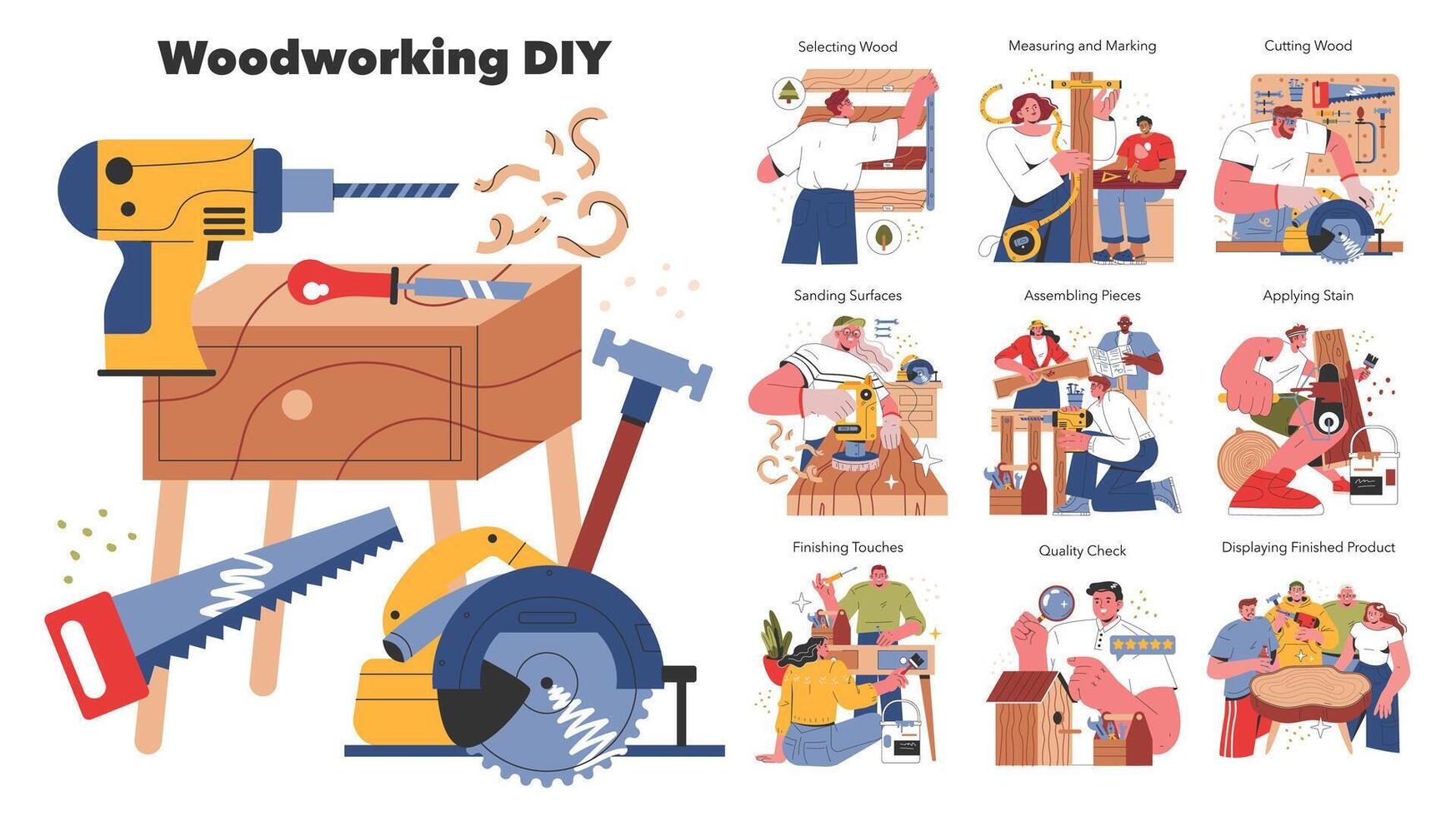 Woodworking DIY. Flat Illustration vector