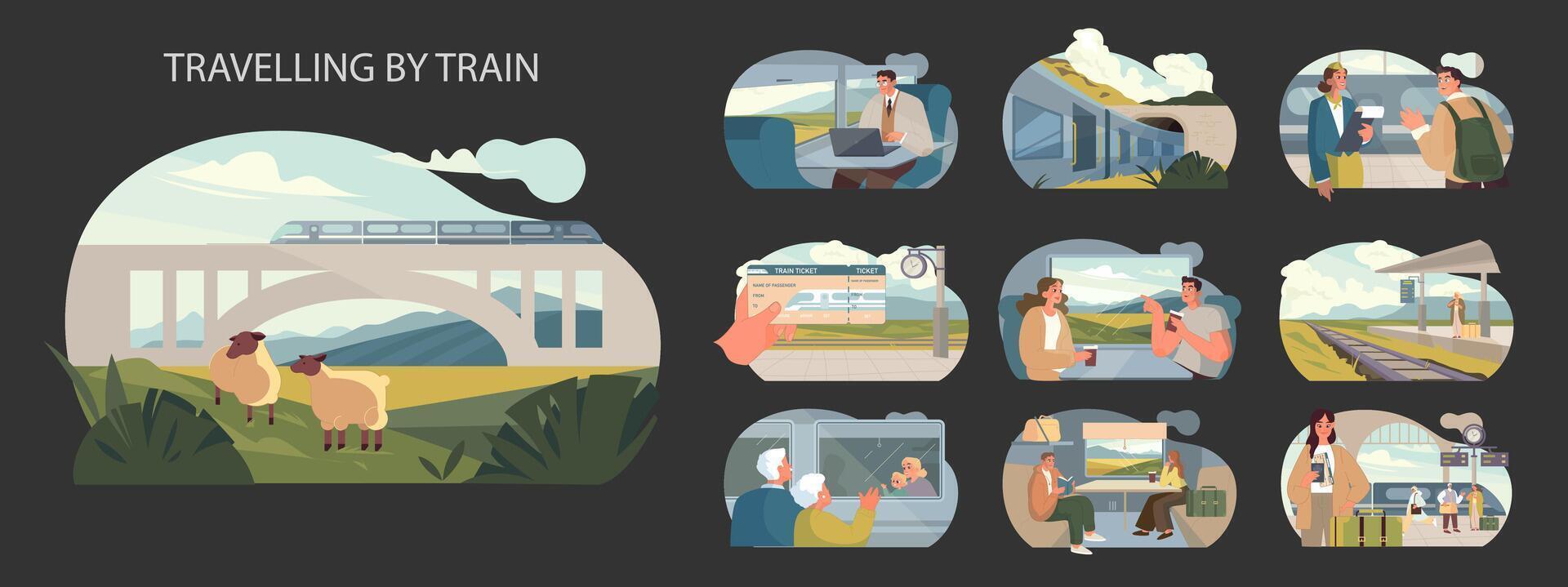 Travelling by Train set. vector