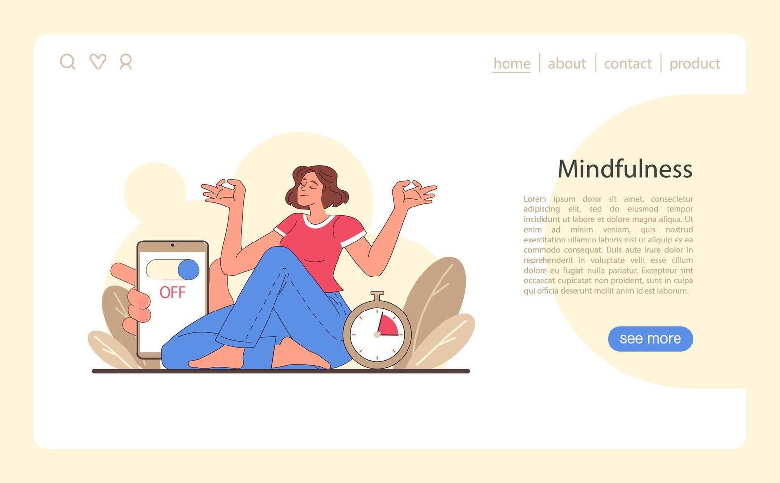 digital desintoxicación web o aterrizaje colocar. caracteres practicando consciencia, vector