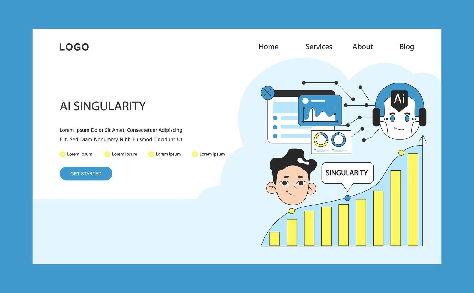 ai ética web o aterrizaje. personaje o usuario interactúa con un evolucionando vector