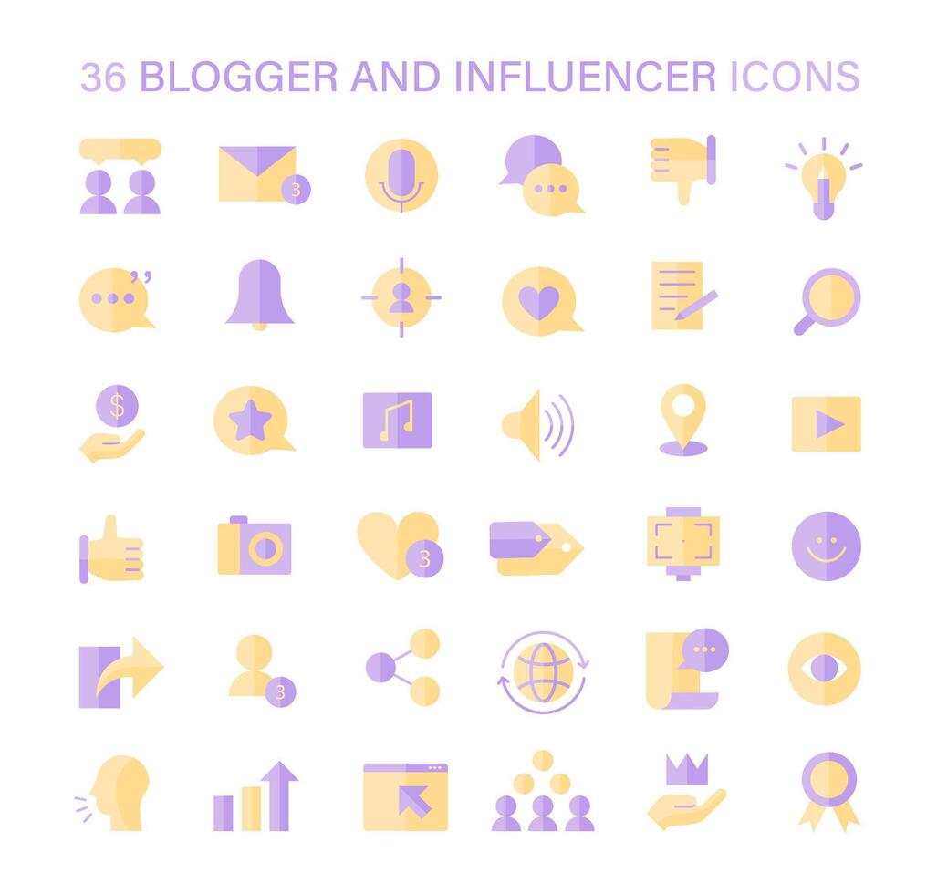 Blogger and Influencer icons set. Versatile icons for content creation, audience engagement, and personal branding. vector