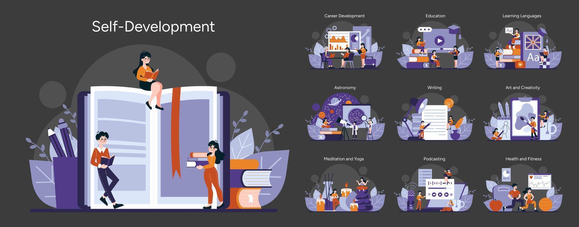 Lifelong learning and personal growth scenes vector