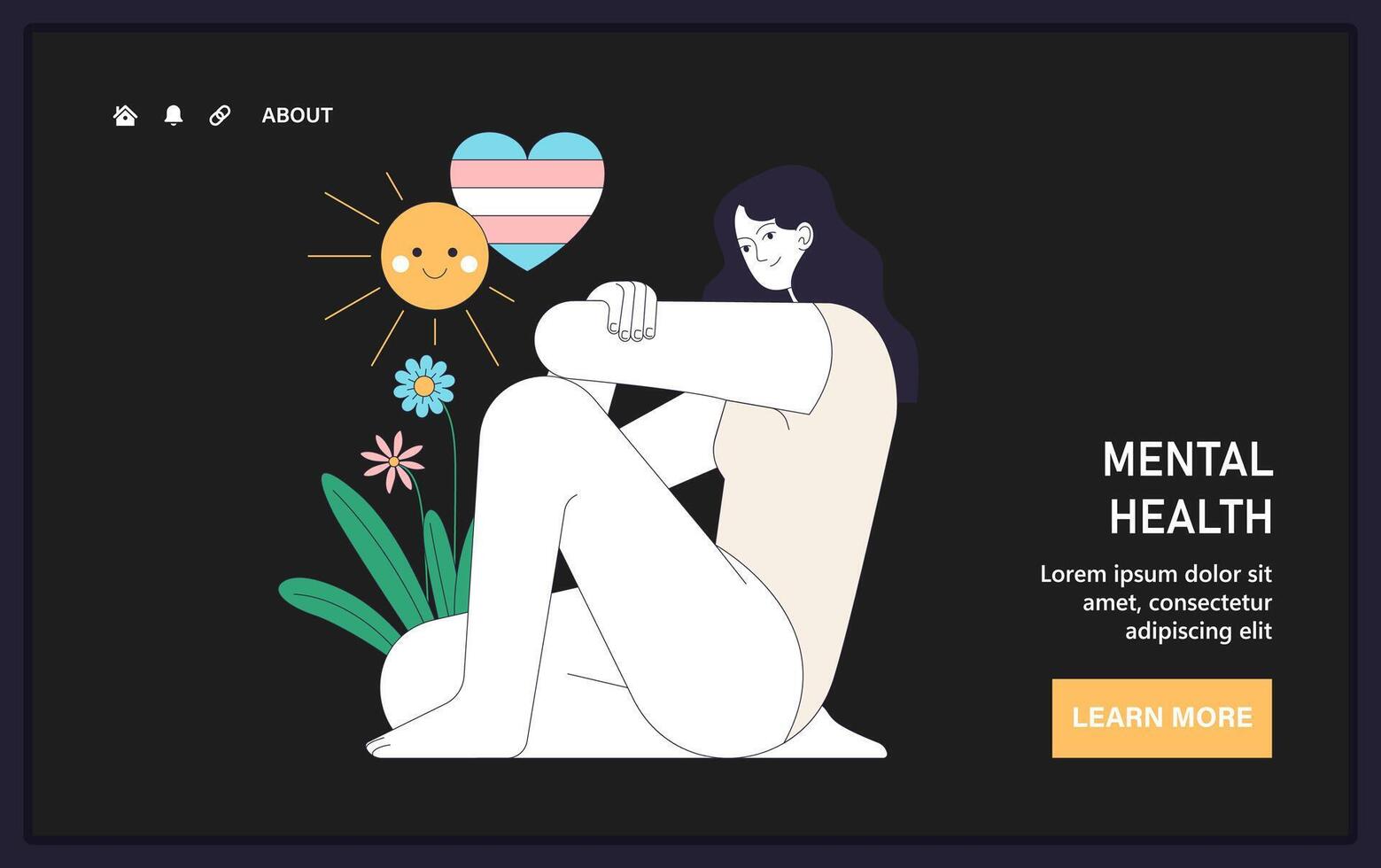 Transgender pride. Trans woman self-reflection and mental health awareness. vector
