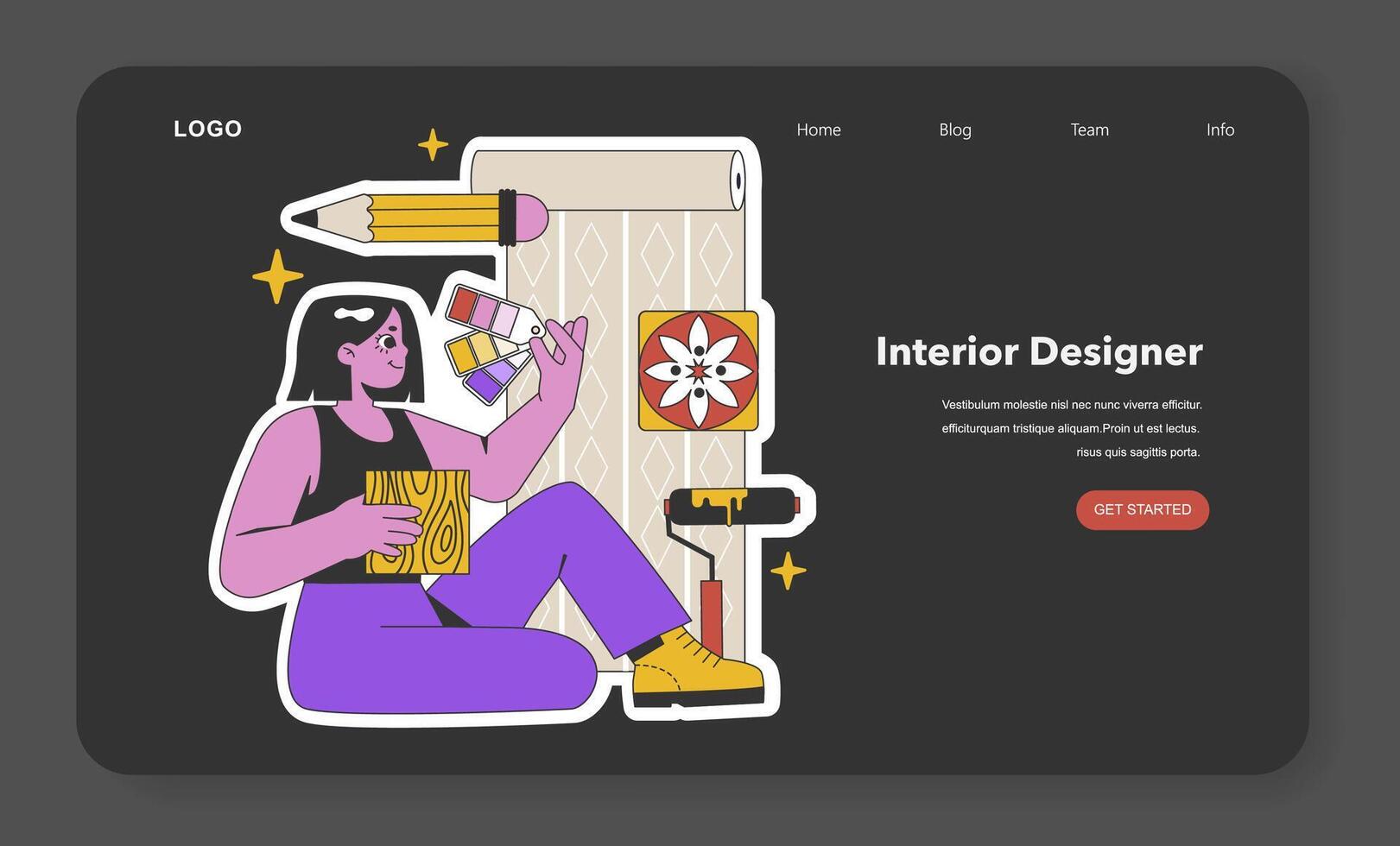 Artistic Interior Designer Selecting Patterns. Flat illustration. vector