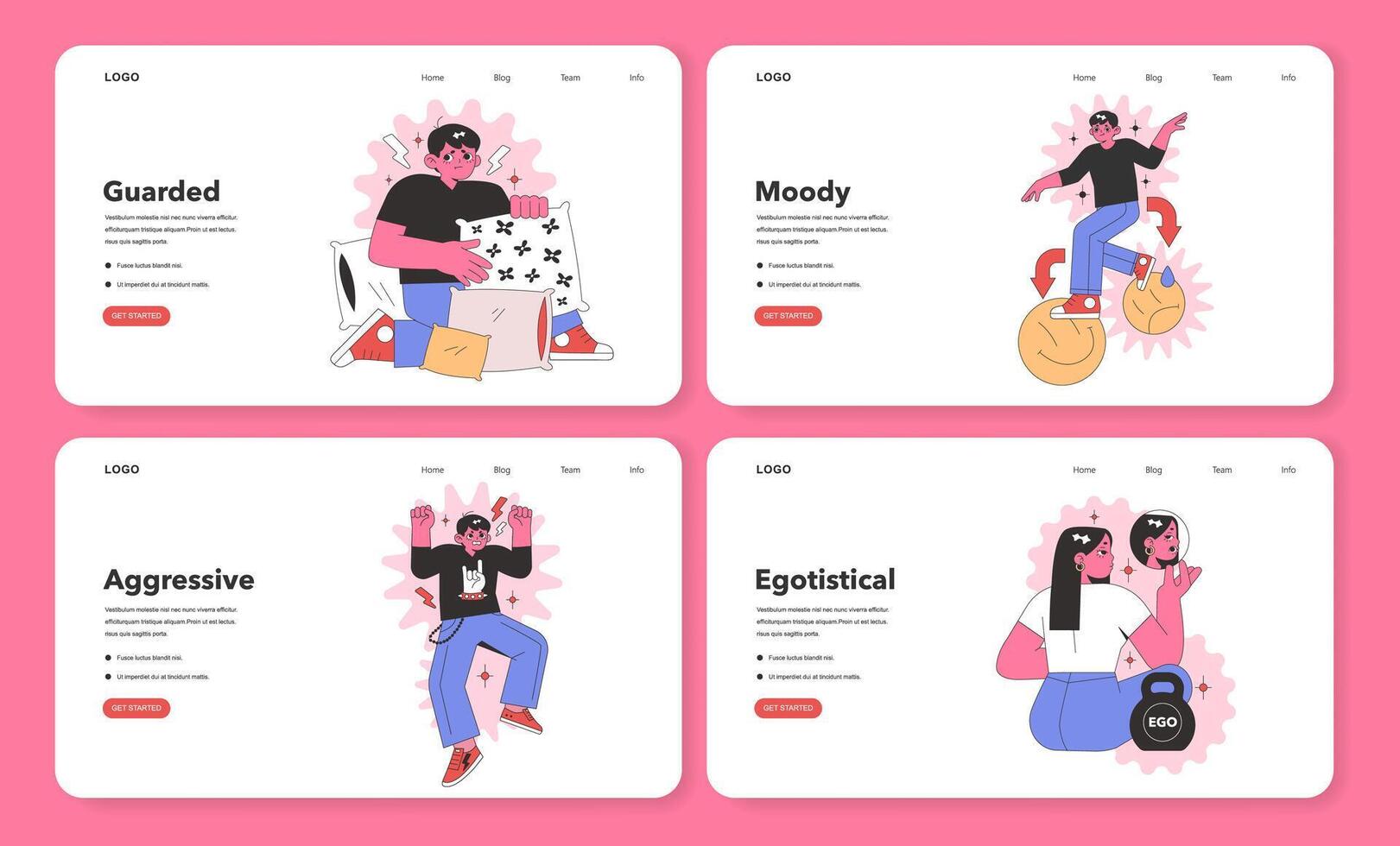Web banner set featuring Negative Personality Traits. Flat illustration. vector