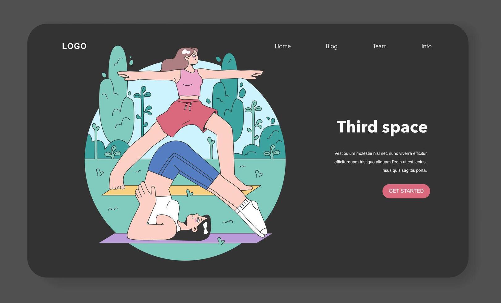 Third place night or dark mode web banner or landing page. Social vector