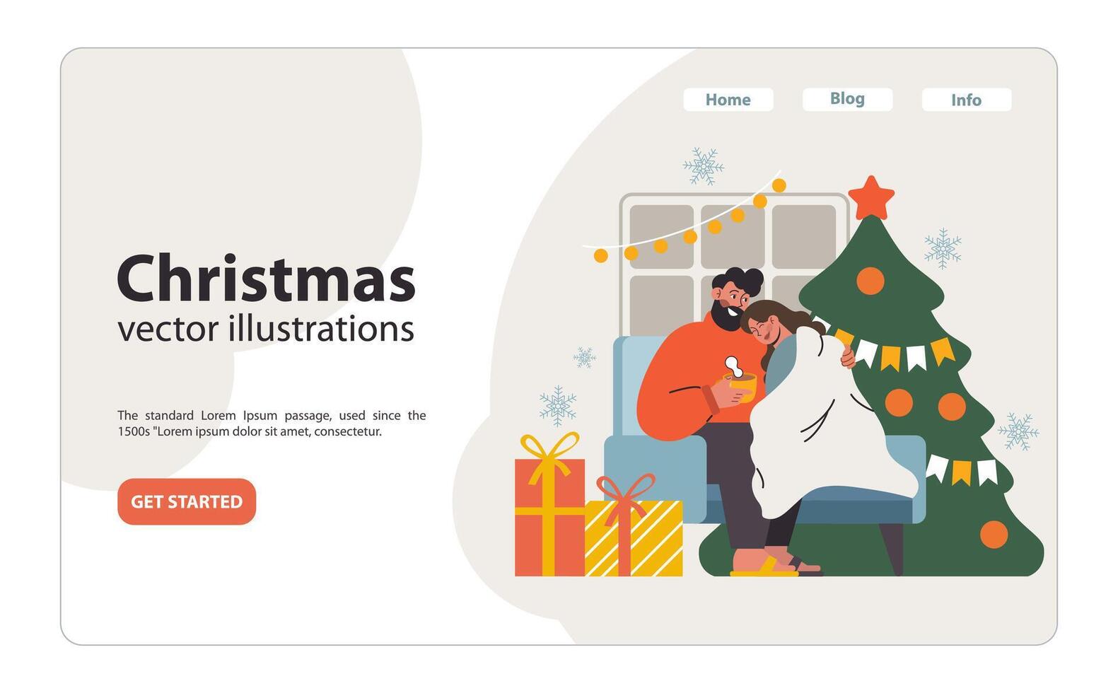 Christmas celebration web banner or landing page. Cheerful family members, vector