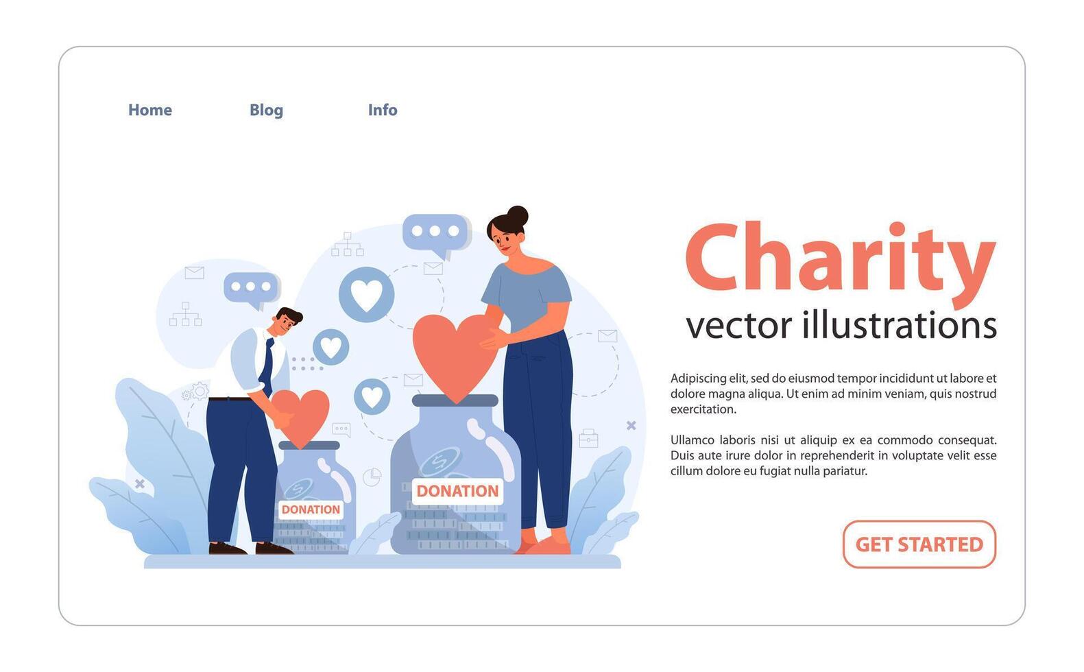 Charity and charitable foundation web banner or landing page. vector