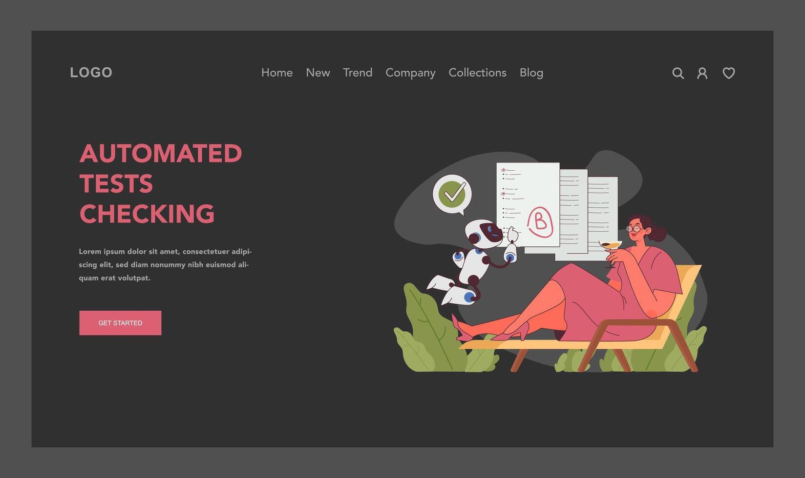 AI in education showcasing automated test checking with a robot. Flat illustration vector