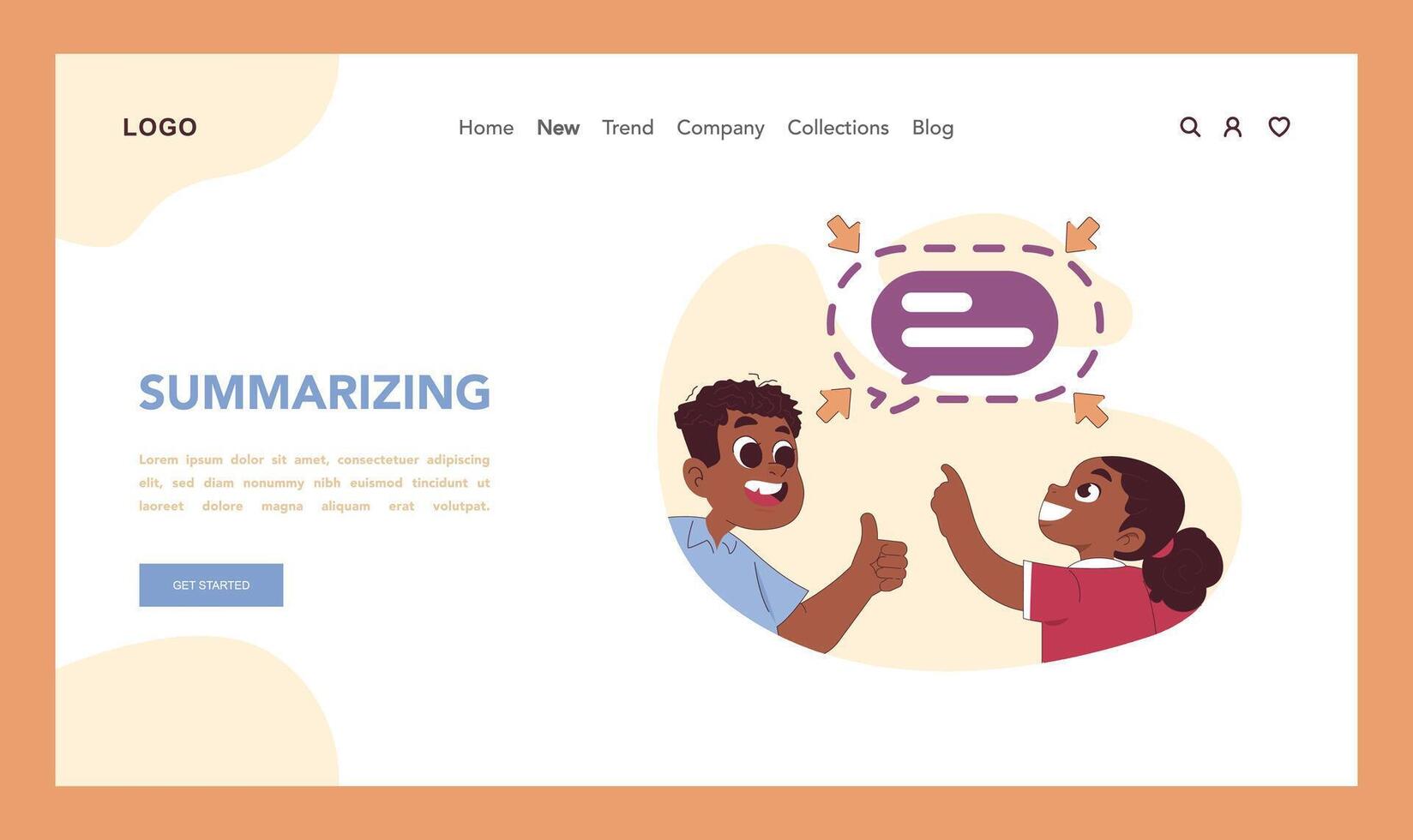 Summarizing concept. Girl learning to simplify message, while boy supports vector