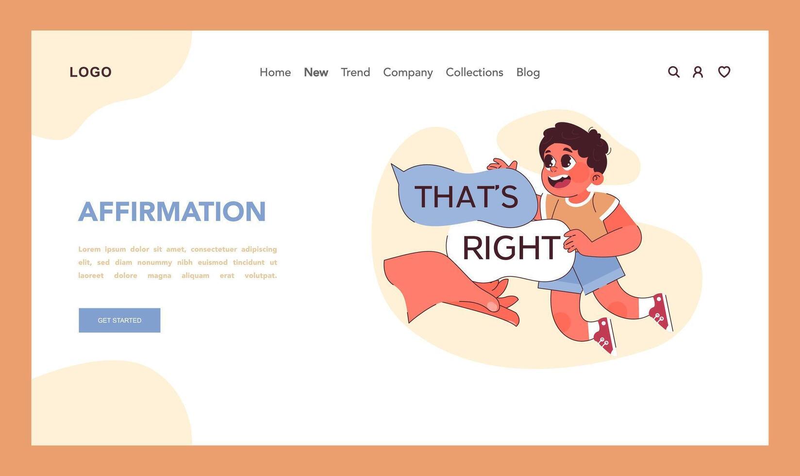 Affirmation concept. Delighted boy holding supportive speech bubble vector