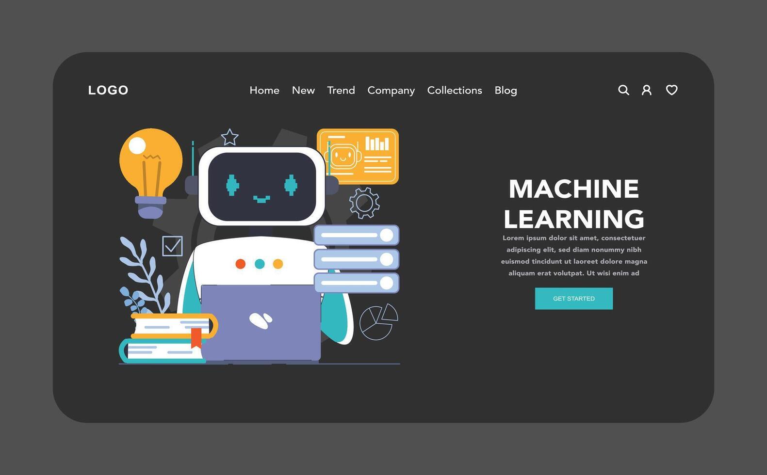 ai integración oscuro o noche modo web, aterrizaje. artificial inteligencia vector